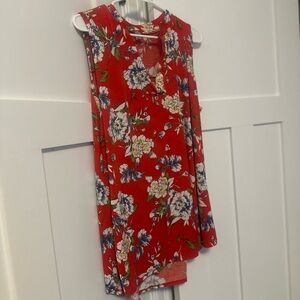 Honeyme Red Floral Sleeveless Top